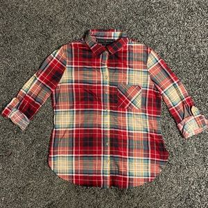 Polly & Esther SZ M plaid flannel button down shirt soft fabric red/white plaid